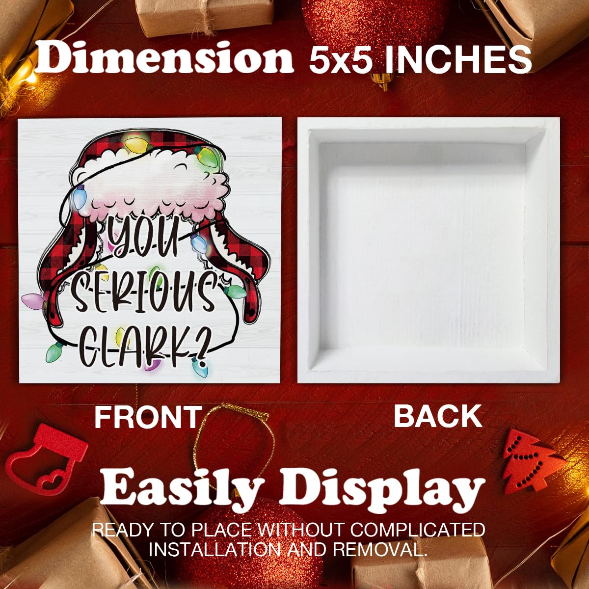 Funny Christmas Vacation Wooden Sign Decor - 'You Serious Clark' Block Sign for Table Shelf - Holiday Decorations 5 x 5 Inch