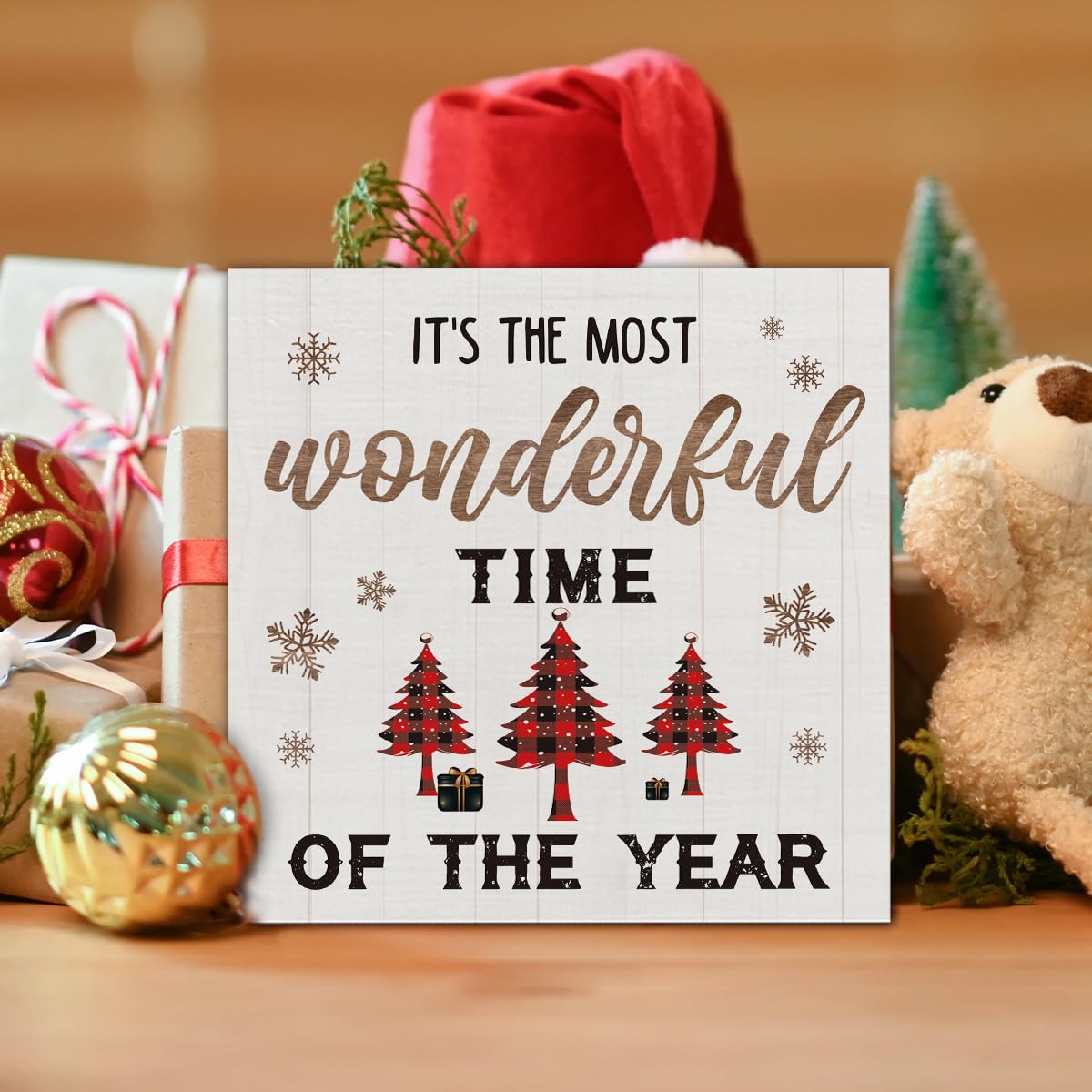 Indoor Christmas Decorations, It's the Most Wonderful Time of the Year Wooden Sign Home Decor