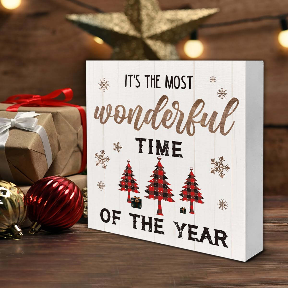 Indoor Christmas Decorations, It's the Most Wonderful Time of the Year Wooden Sign Home Decor