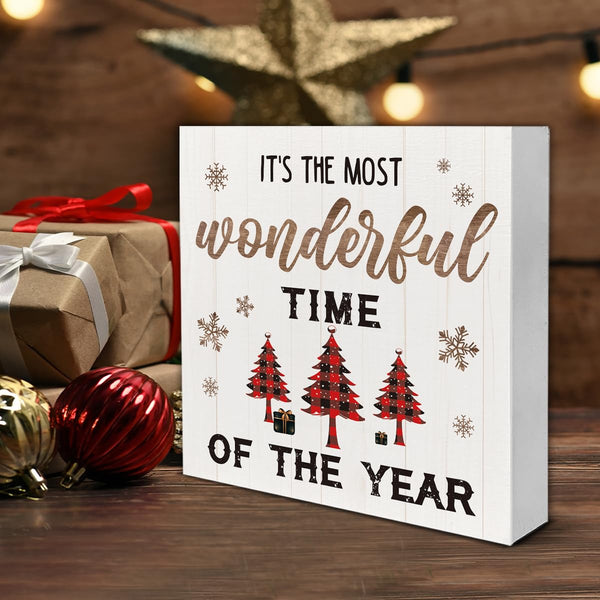 Indoor Christmas Decorations, It's the Most Wonderful Time of the Year Wooden Sign Home Decor