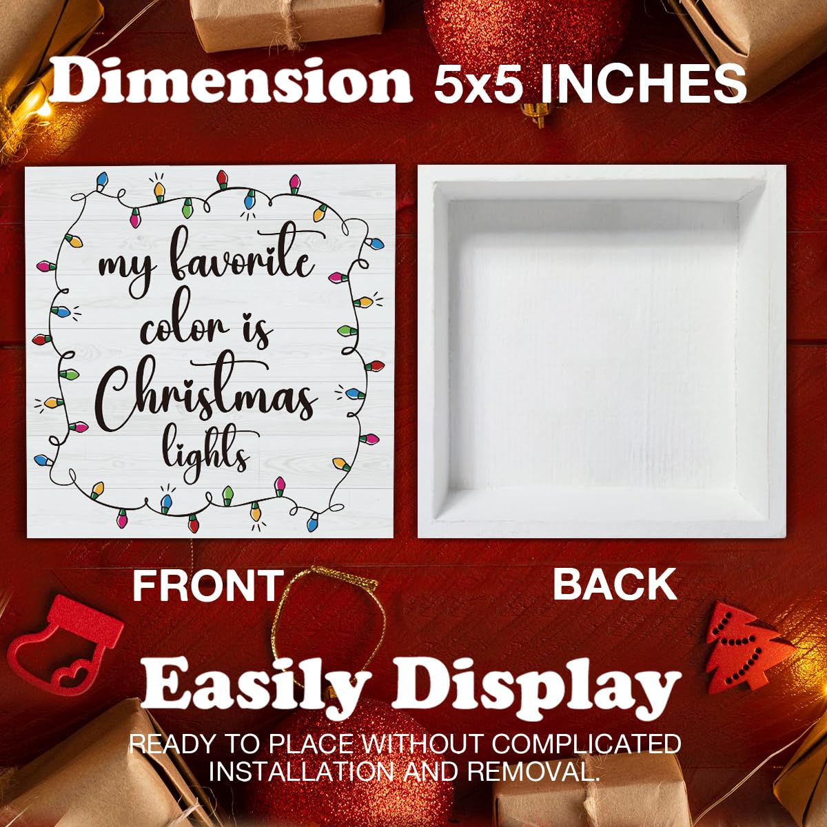 Farmhouse Christmas Wooden Block Sign - Indoor Decor, 5 x 5 Inch