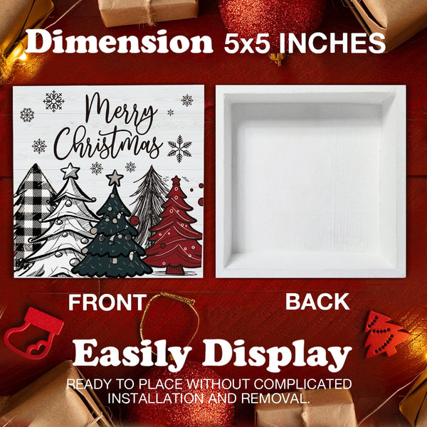 Rustic Merry Christmas Wooden Sign - Farmhouse Christmas Decor for Table or Shelf - 5 x 5 Inch