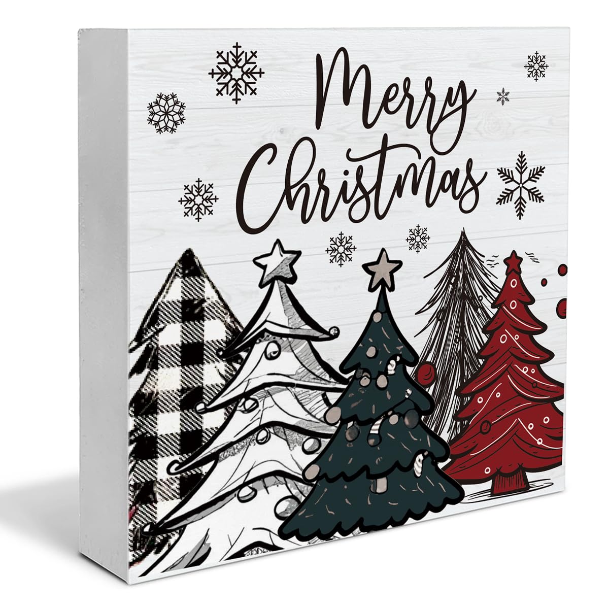 Rustic Merry Christmas Wooden Sign - Farmhouse Christmas Decor for Table or Shelf - 5 x 5 Inch