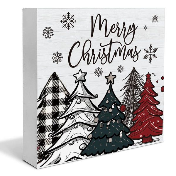 Rustic Merry Christmas Wooden Sign - Farmhouse Christmas Decor for Table or Shelf - 5 x 5 Inch