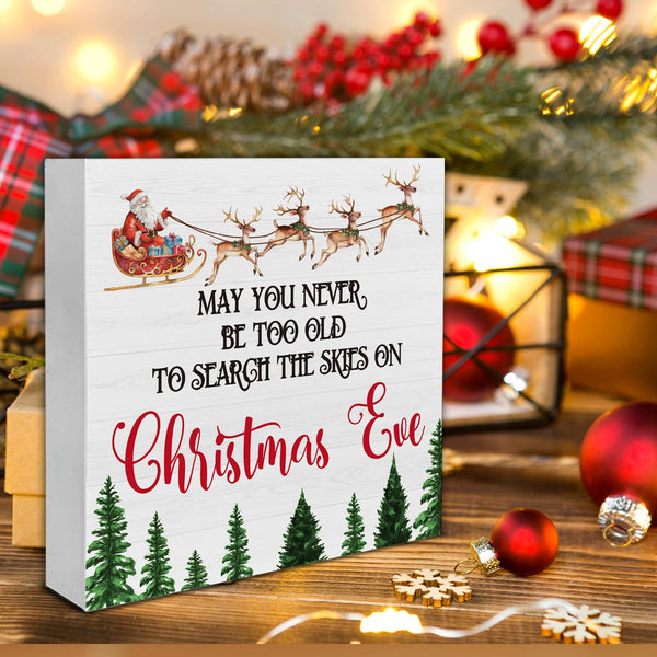 Funny Farmhouse Wooden Sign Decor - May You Never Be Too Old to Search the Skies - 5 x 5 Inch Table Shelf Christmas Decor