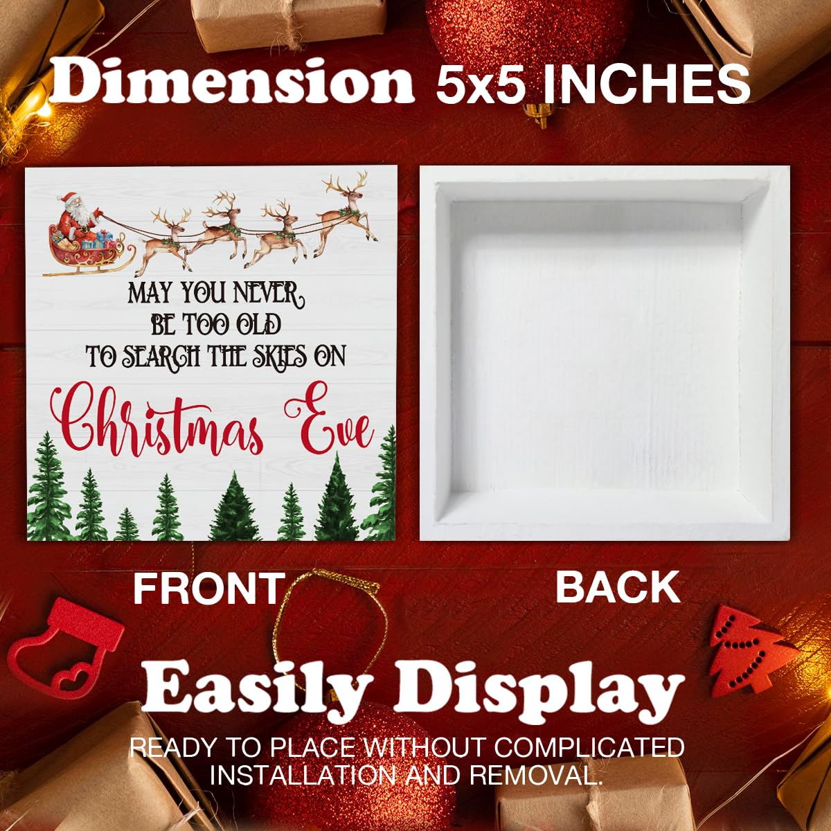 Funny Farmhouse Wooden Sign Decor - May You Never Be Too Old to Search the Skies - 5 x 5 Inch Table Shelf Christmas Decor