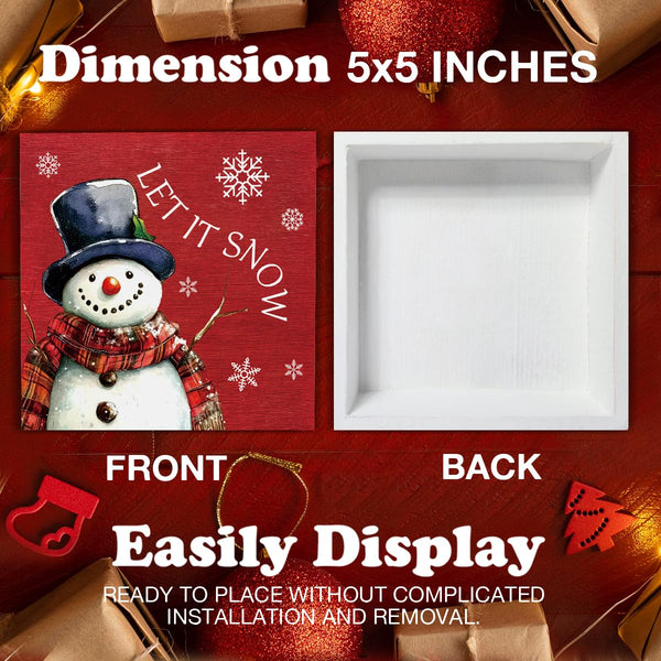 Rustic Christmas Decorations, Let It Snow Wooden Sign Decor, Snowman Wooden Block Sign, Christmas Decor for Table Shelf 5 x 5 Inch
