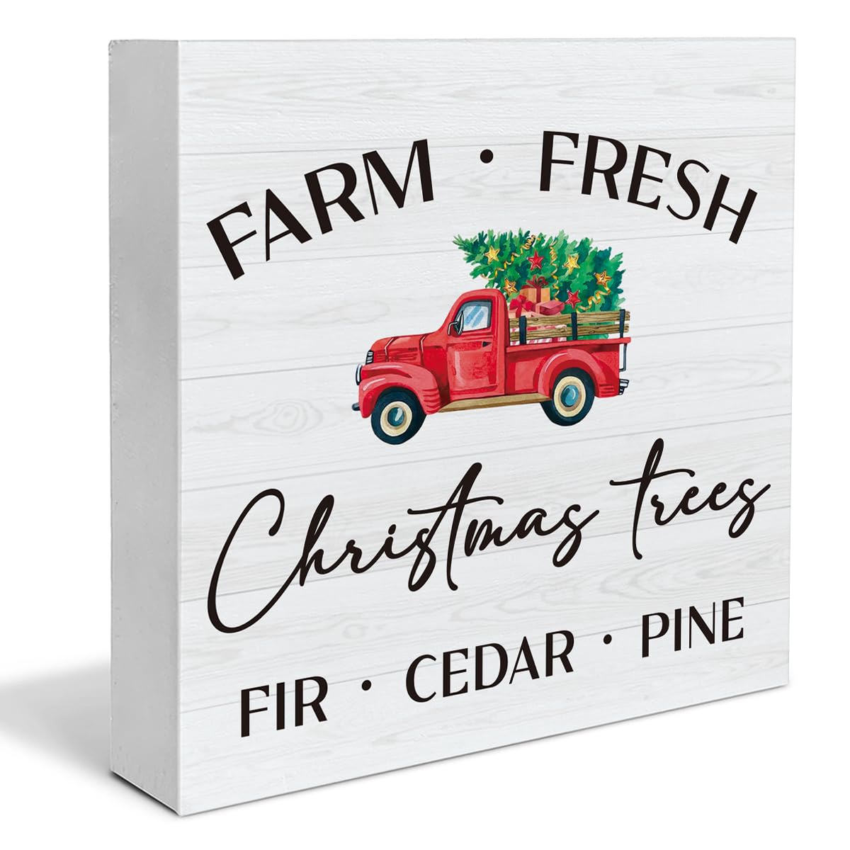 Christmas Indoor Decorations, Christmas Trees Red Truck Wooden Sign Decor, Farmhouse Christmas Wooden Block Sign