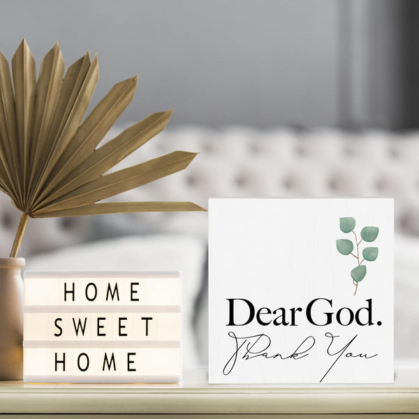Farmhouse Decorative Signs Plaques Wooden Box Sign Desk Decor, Christian Saying Quote Rustic Religious