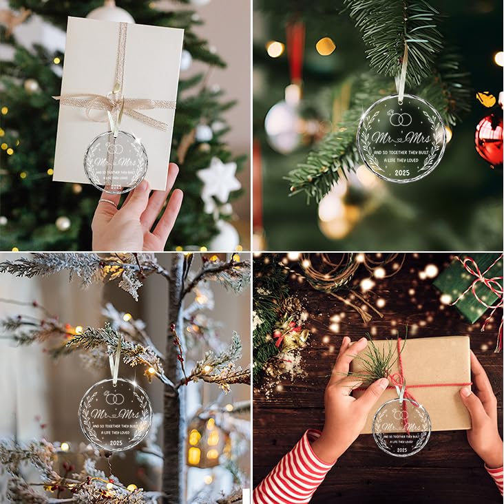 First Christmas Married Ornament 2025 - Mr and Mrs Sign Wedding Gifts for Couples, Newlyweds - Bridal Shower Present