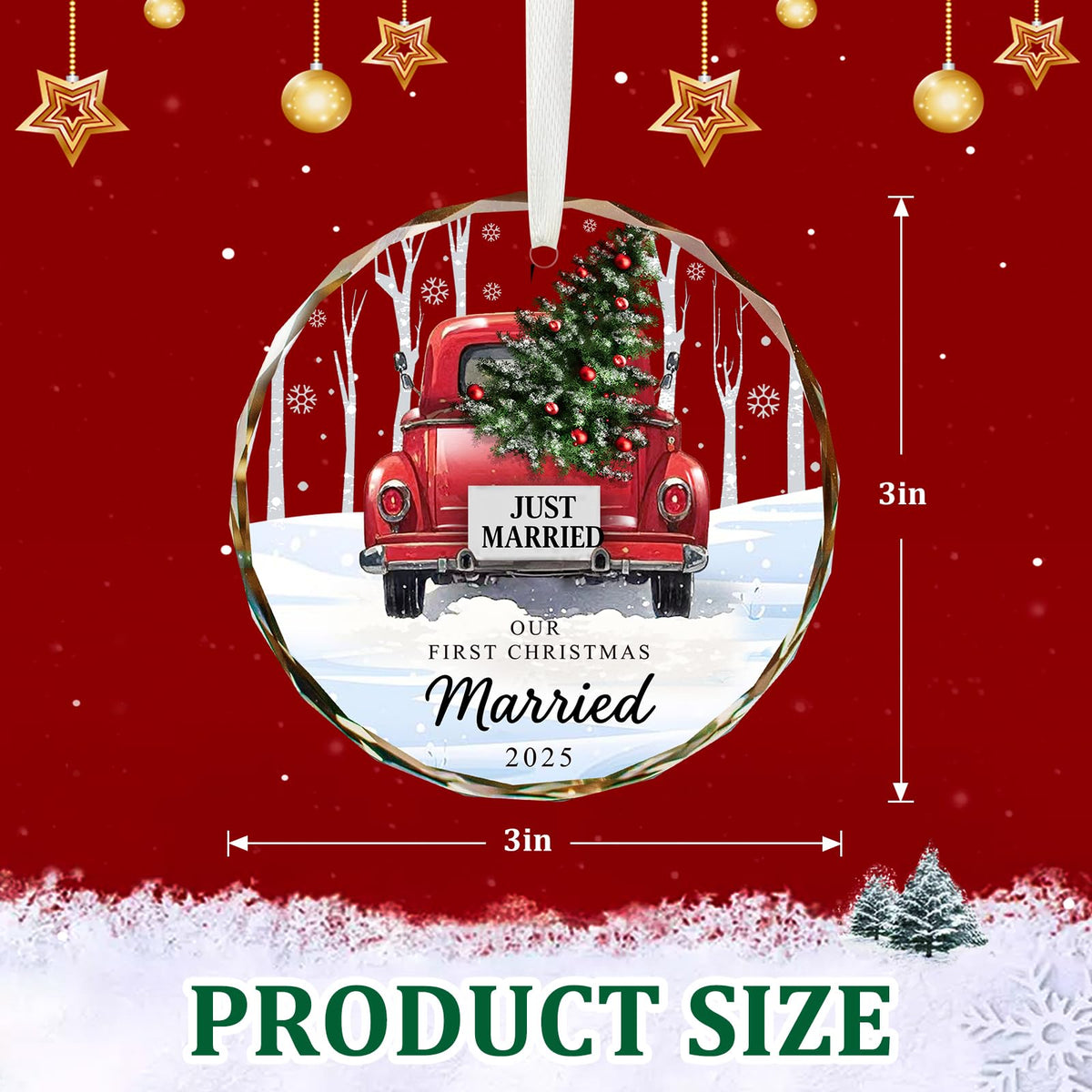 First Christmas Married Ornament 2025, Crystal Glass Just Married Ornament, Wedding Gifts for Couples, Romantic Newlywed Christmas Decor
