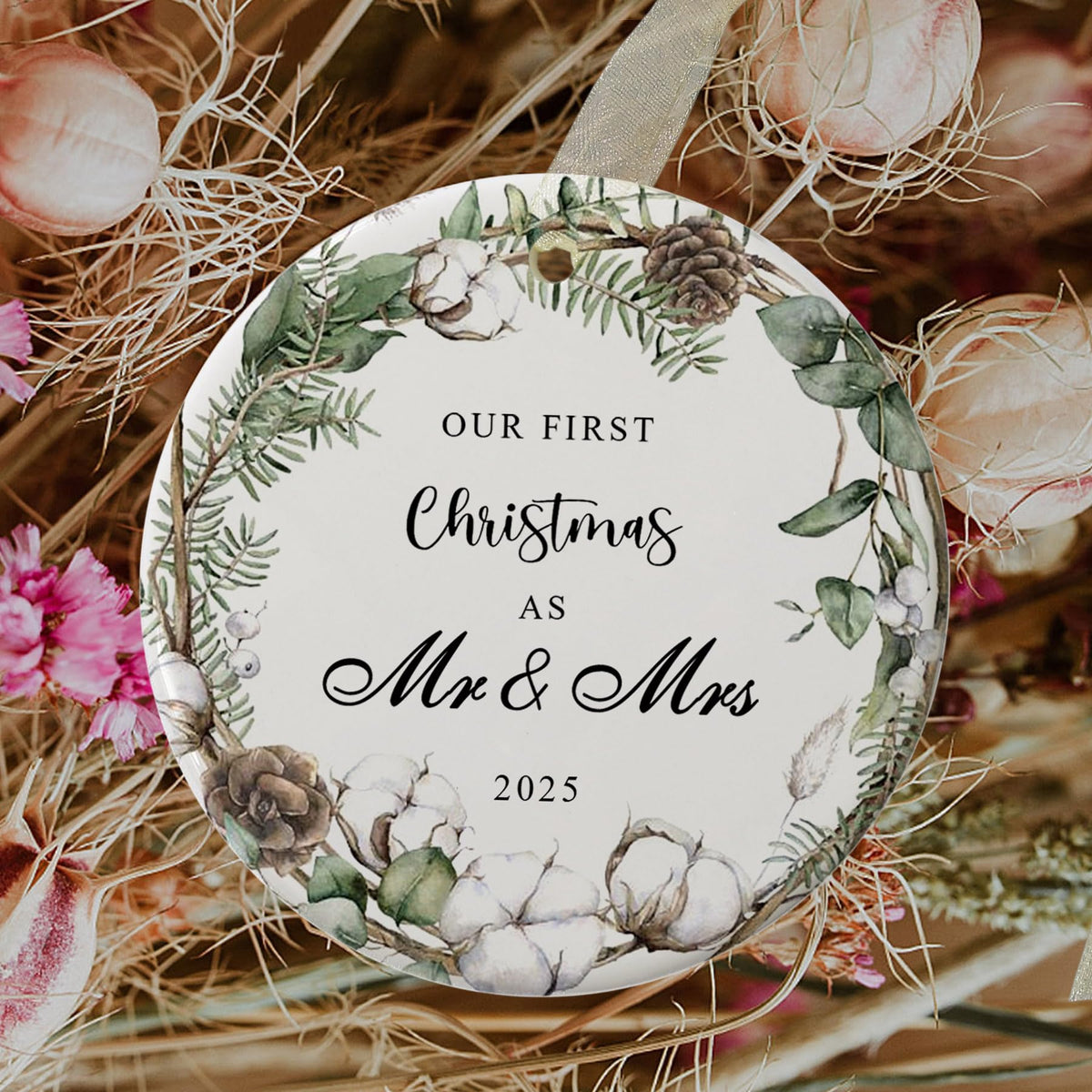 First Christmas as Mr and Mrs Ornament 2025,1st Year Wedding Ornament for Newlywed,Our First Married Christmas Ornament
