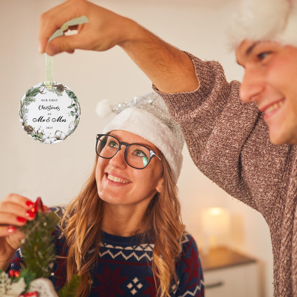 First Christmas as Mr and Mrs Ornament 2025,1st Year Wedding Ornament for Newlywed,Our First Married Christmas Ornament