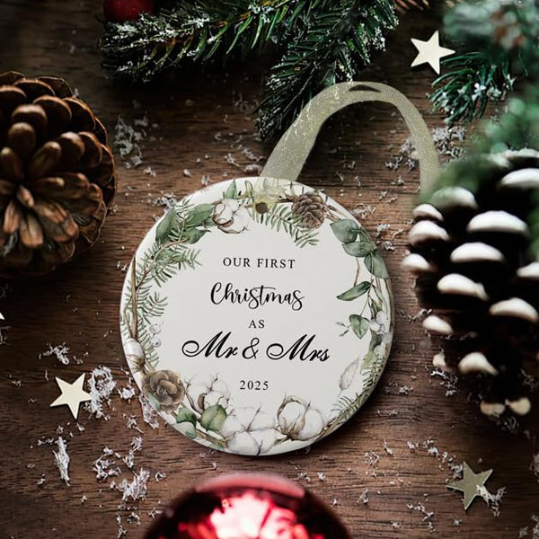 First Christmas as Mr and Mrs Ornament 2025,1st Year Wedding Ornament for Newlywed,Our First Married Christmas Ornament