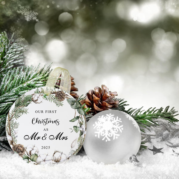 First Christmas as Mr and Mrs Ornament 2025,1st Year Wedding Ornament for Newlywed,Our First Married Christmas Ornament