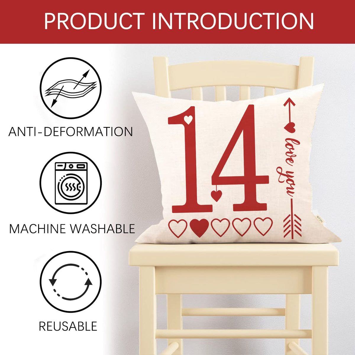 Waterproof Linen, Happy Valentine's Day Love Decorative Throw Pillow Covers 18 x 18 Set of 4