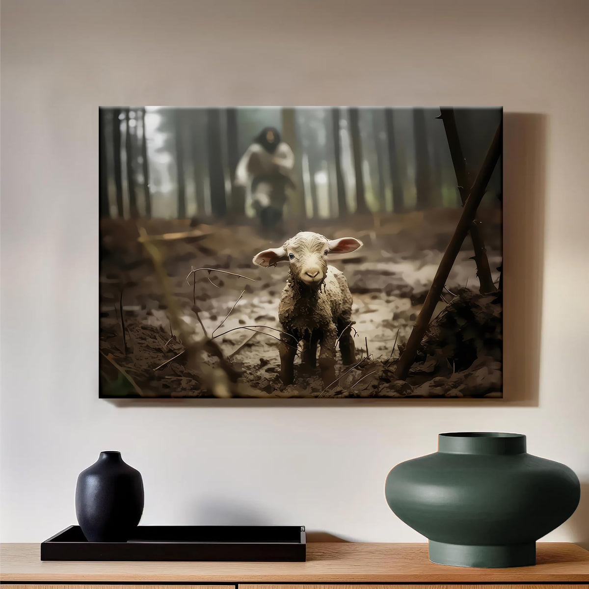 Framed Wall Art Canvas Lamb Christian Painting Prints Wall Decor Room Decor for Christian Schools