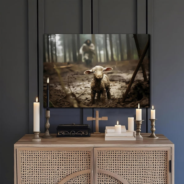 Framed Wall Art Canvas Lamb Christian Painting Prints Wall Decor Room Decor for Christian Schools