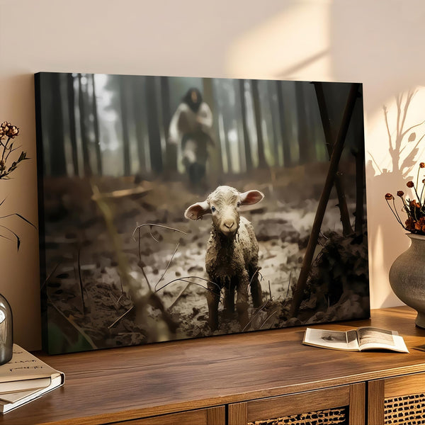 Framed Wall Art Canvas Lamb Christian Painting Prints Wall Decor Room Decor for Christian Schools