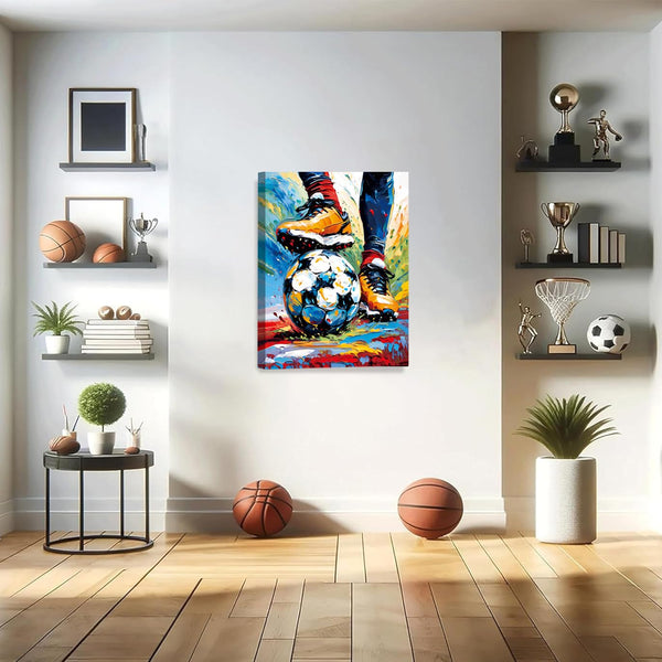 Framed Soccer Silhouette Sport Theme Canvas Wall Art,Vintage Graffit Football Art Poster