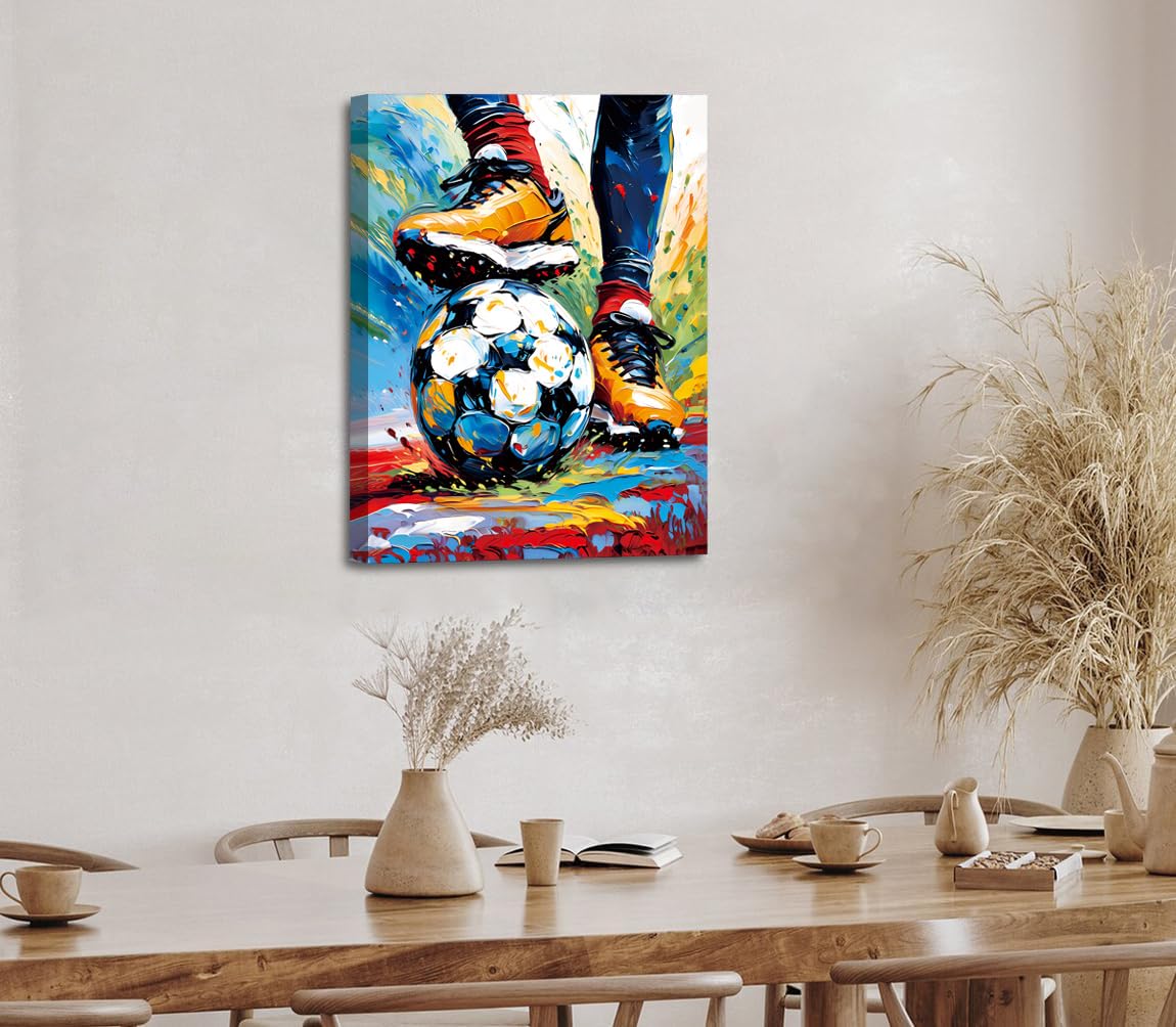 Framed Soccer Silhouette Sport Theme Canvas Wall Art,Vintage Graffit Football Art Poster