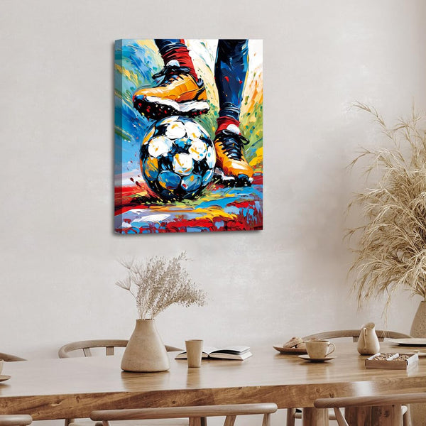 Framed Soccer Silhouette Sport Theme Canvas Wall Art,Vintage Graffit Football Art Poster