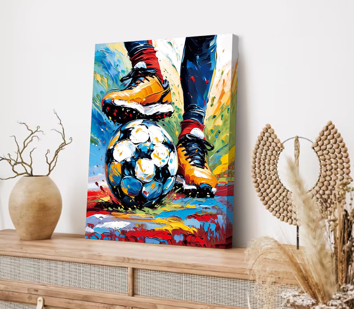 Framed Soccer Silhouette Sport Theme Canvas Wall Art,Vintage Graffit Football Art Poster