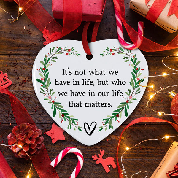 Friendship Christmas Ornament 2025 – Inspirational Ceramic Heart Ornament - Unique Thank You Message Ornament