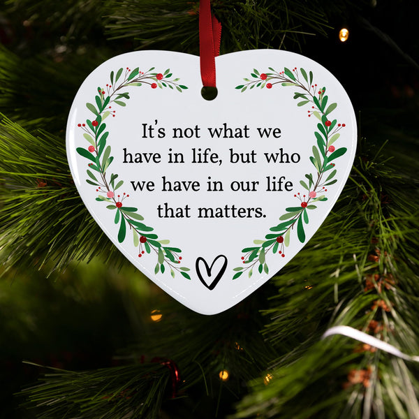 Friendship Christmas Ornament 2025 – Inspirational Ceramic Heart Ornament - Unique Thank You Message Ornament
