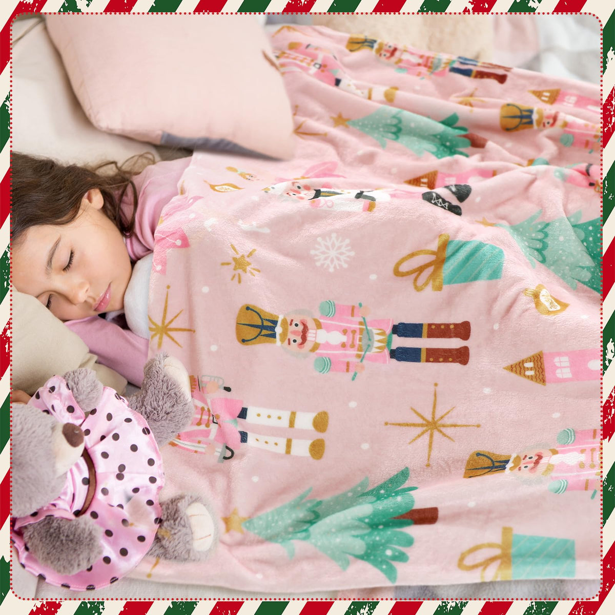 50 x 60 Inches Pink Nutcracker Christmas Throw Blanket Cute Soft Warm Lightweight Christmas Blanket
