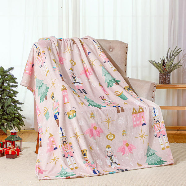 50 x 60 Inches Pink Nutcracker Christmas Throw Blanket Cute Soft Warm Lightweight Christmas Blanket