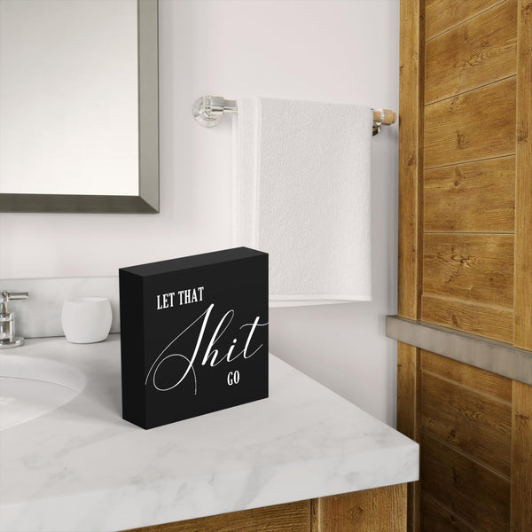 Funny Bathroom Decor Wood Box Sign, Black Farmhouse Toilet Sign with Humor