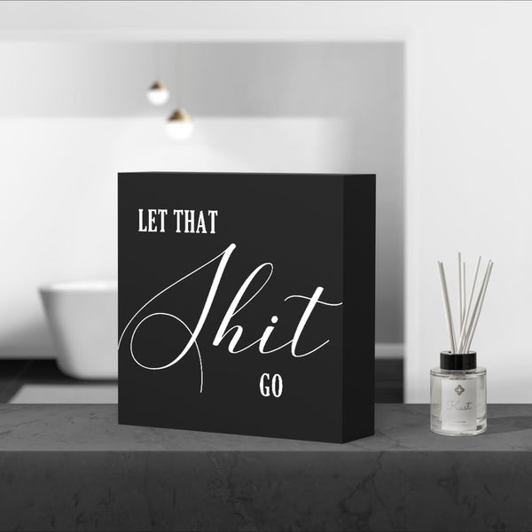 Funny Bathroom Decor Wood Box Sign, Black Farmhouse Toilet Sign with Humor