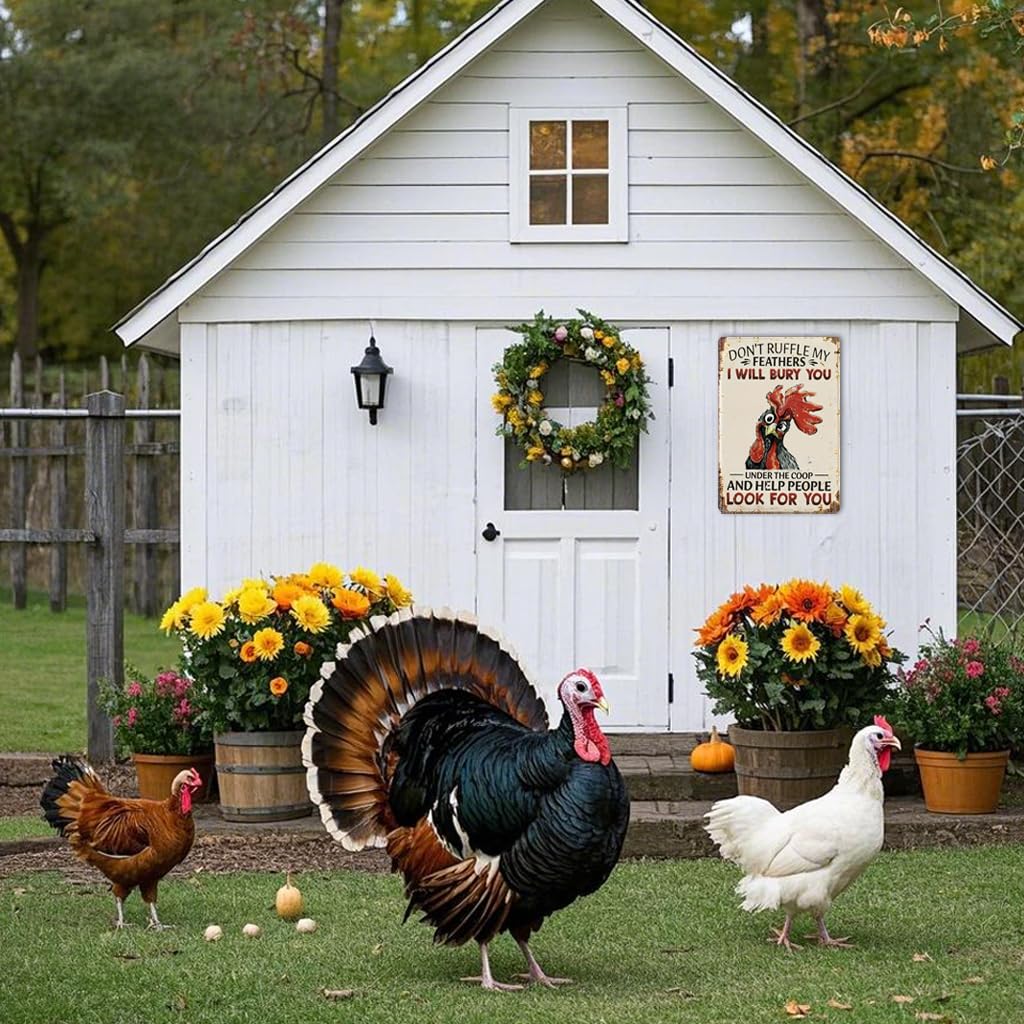 Funny Chicken Sign Don't Ruffle My Feathers, Gift for Chicken Lovers, Christmas Farmhouse Wall Decor
