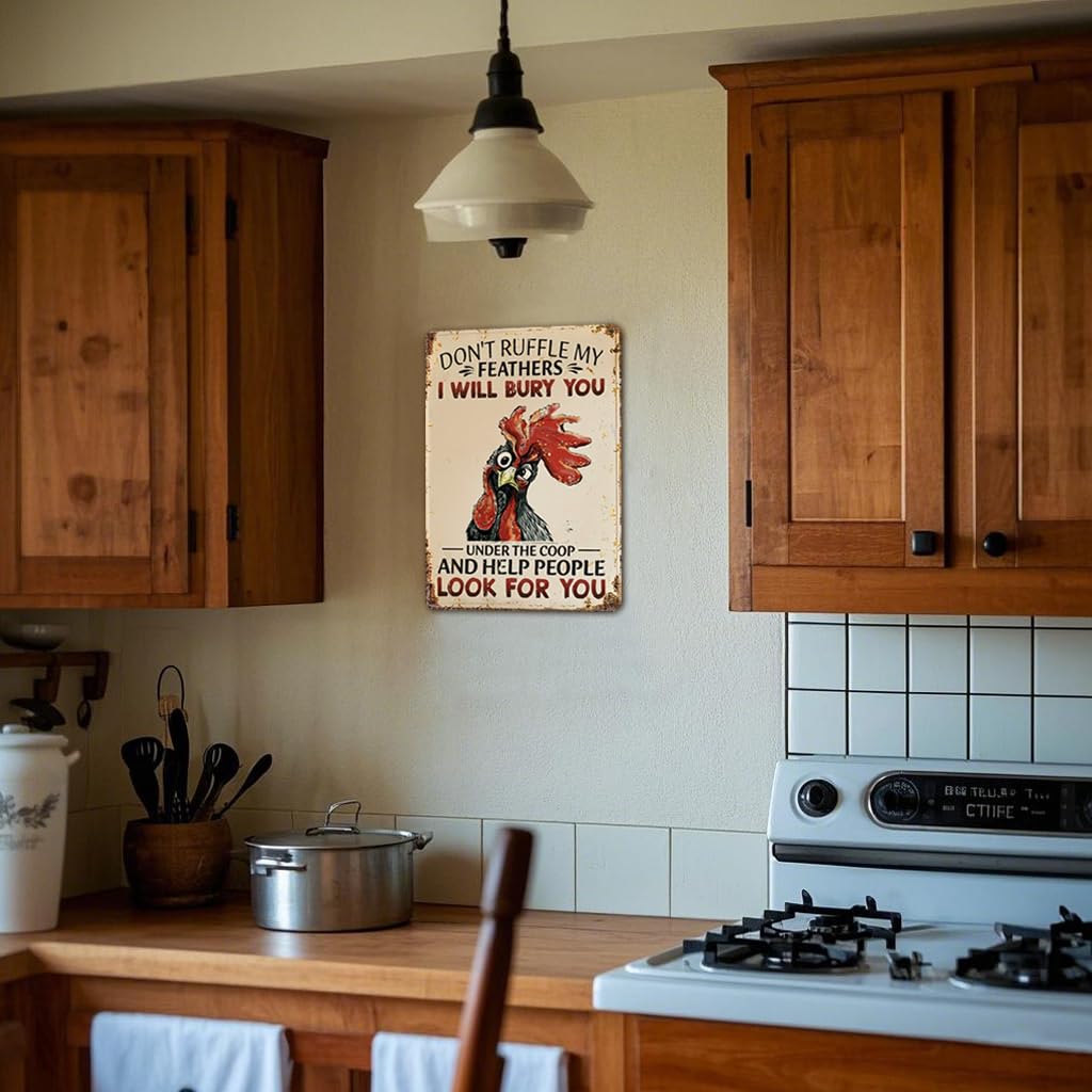 Funny Chicken Sign Don't Ruffle My Feathers, Gift for Chicken Lovers, Christmas Farmhouse Wall Decor