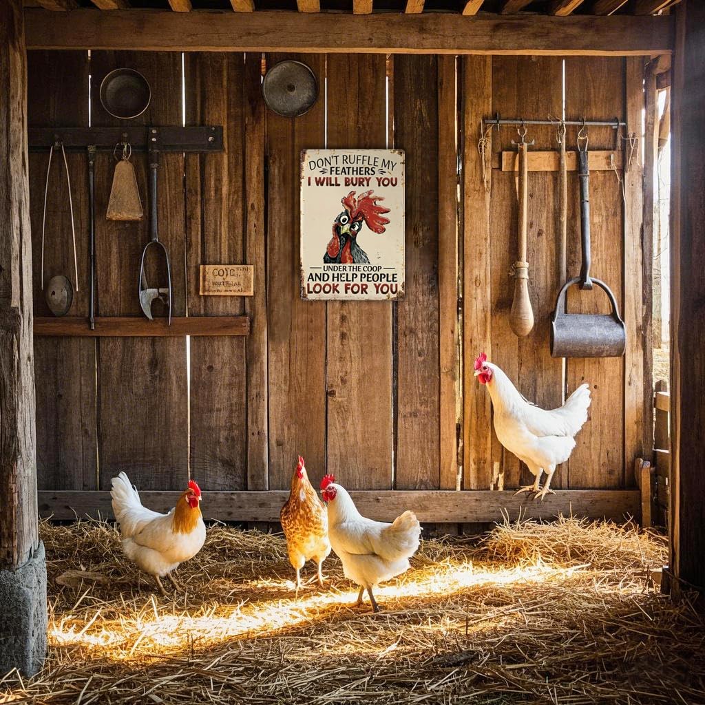 Funny Chicken Sign Don't Ruffle My Feathers, Gift for Chicken Lovers, Christmas Farmhouse Wall Decor