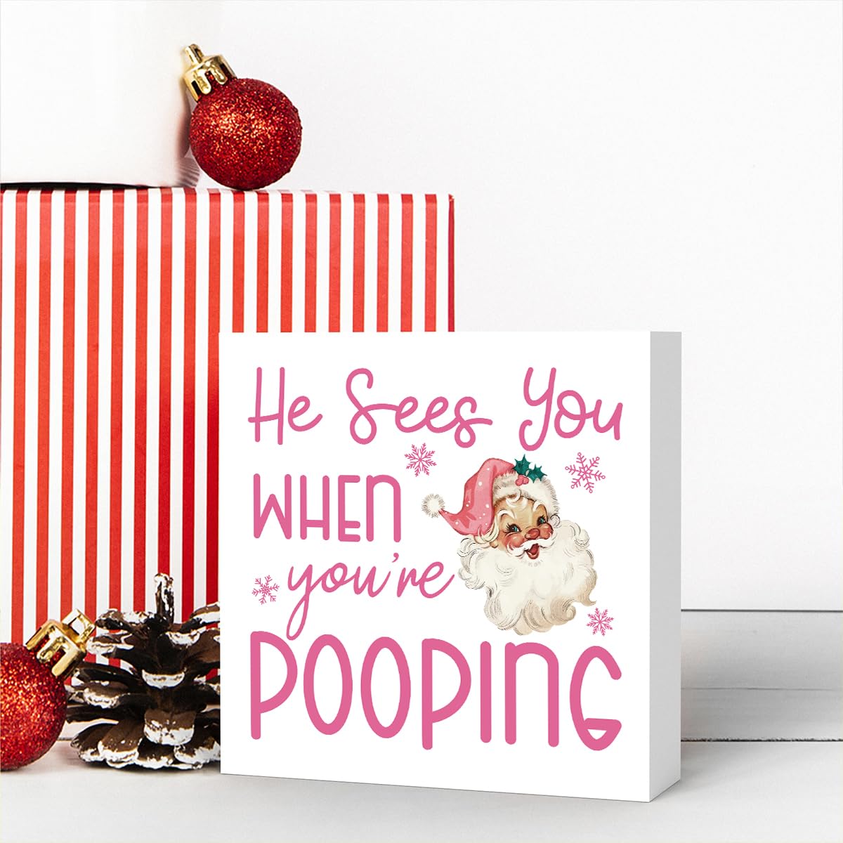 Funny Christmas Bathroom Decor, Pink Christmas Decoration, Funny Gift Decorations for Bathroom