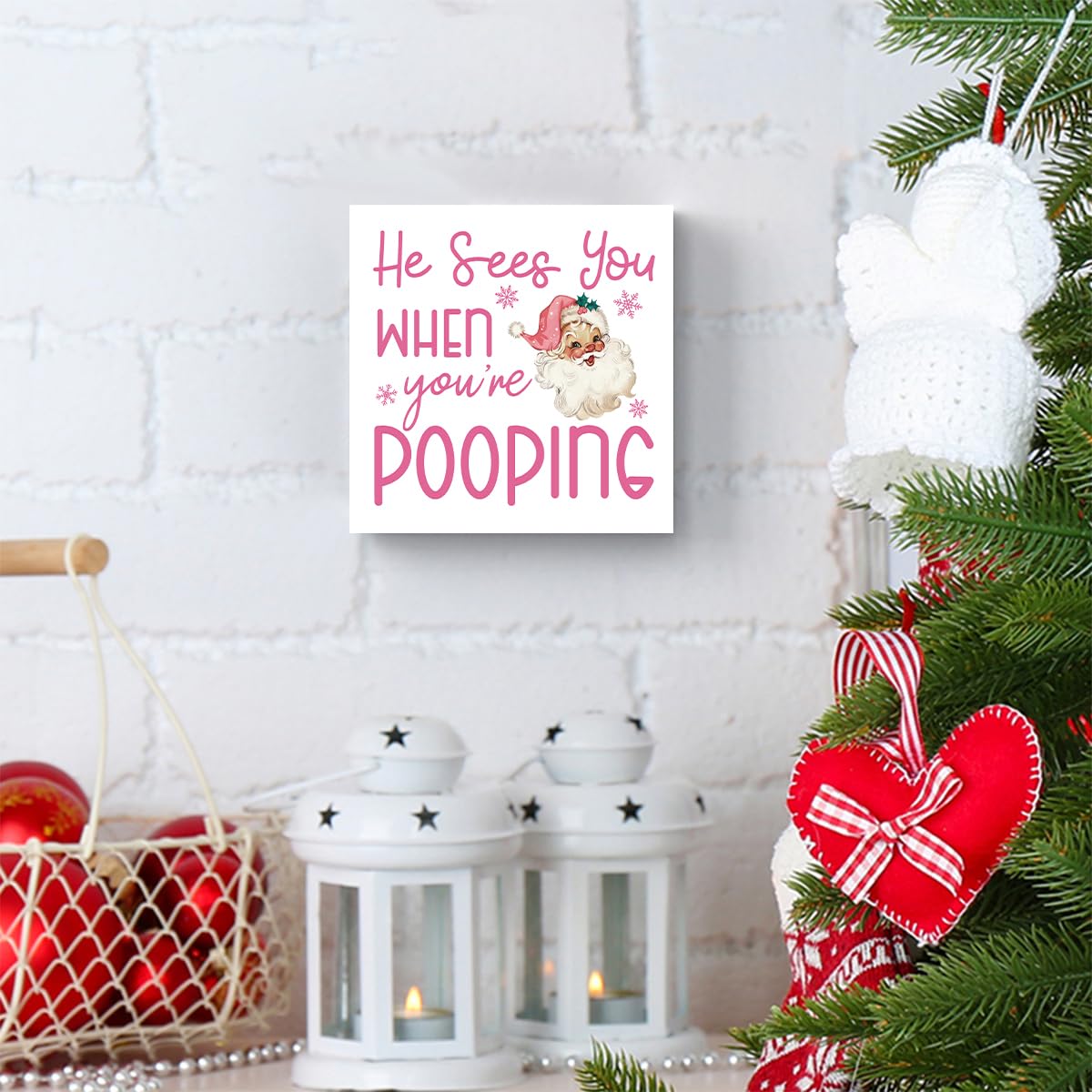 Funny Christmas Bathroom Decor, Pink Christmas Decoration, Funny Gift Decorations for Bathroom