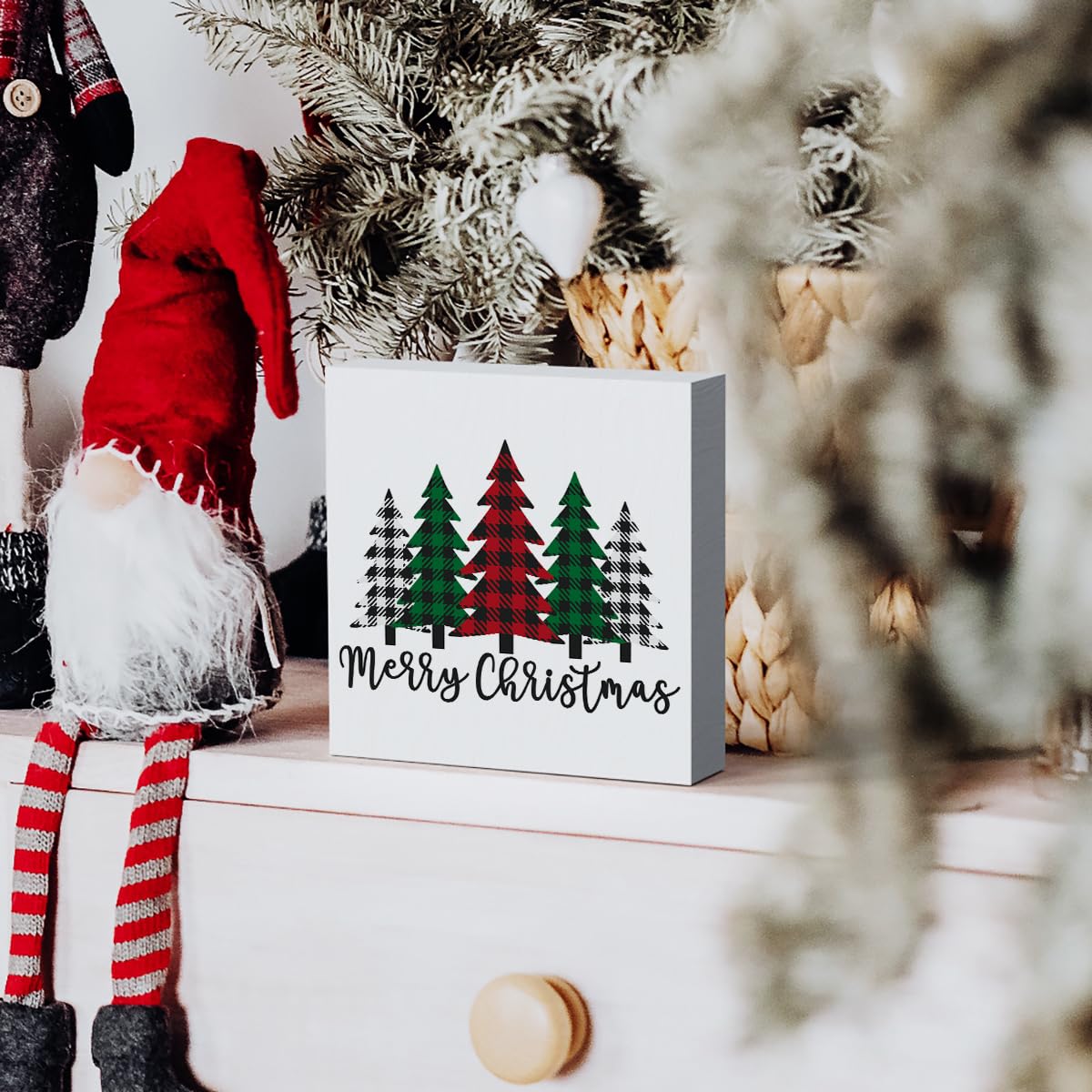 Funny Christmas Trees Wooden Box Sign Plaque Merry Christmas Wood Box Sign