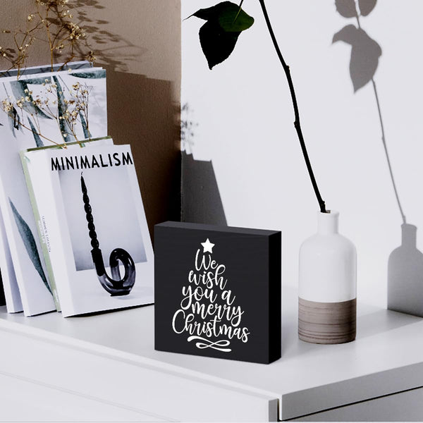 Funny Christmas Wooden Box Sign Plaque We Wish You a Merry Christmas Black