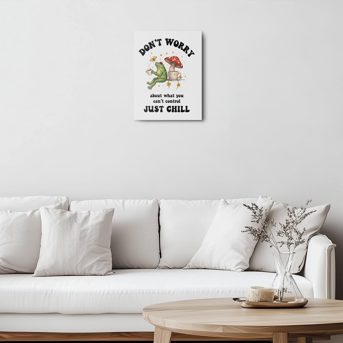 Funny Frog Mushroom Canvas Wall Art, Vintage Cute Frog Positive Quote Framed Art Paintings Wall Decor