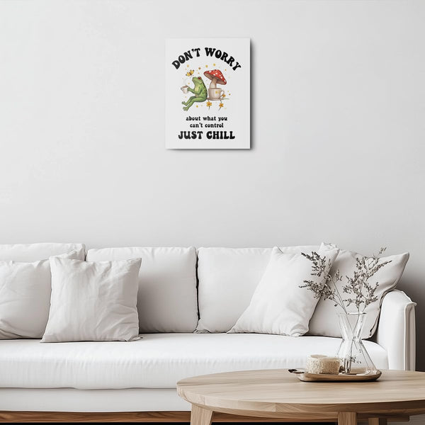 Funny Frog Mushroom Canvas Wall Art, Vintage Cute Frog Positive Quote Framed Art Paintings Wall Decor
