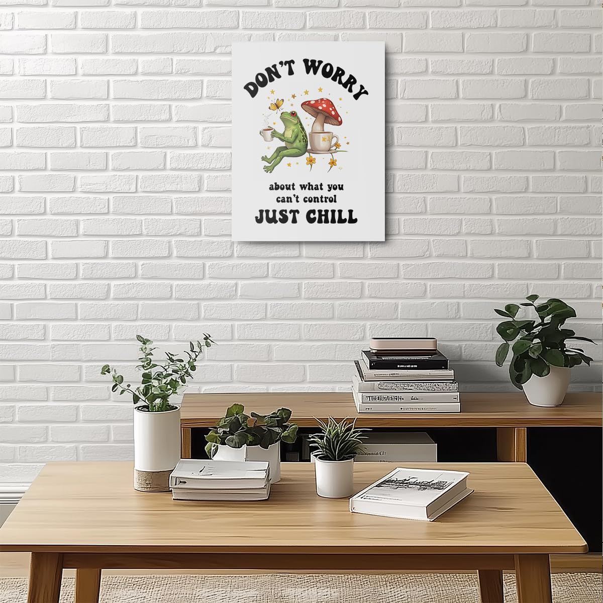 Funny Frog Mushroom Canvas Wall Art, Vintage Cute Frog Positive Quote Framed Art Paintings Wall Decor
