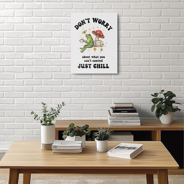 Funny Frog Mushroom Canvas Wall Art, Vintage Cute Frog Positive Quote Framed Art Paintings Wall Decor