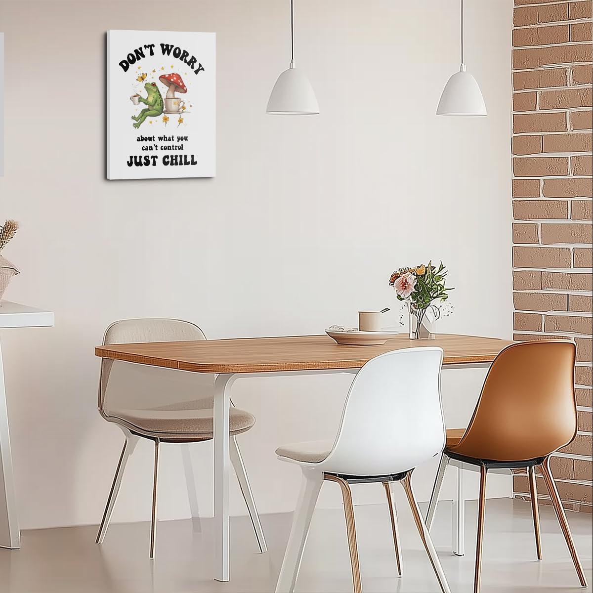 Funny Frog Mushroom Canvas Wall Art, Vintage Cute Frog Positive Quote Framed Art Paintings Wall Decor