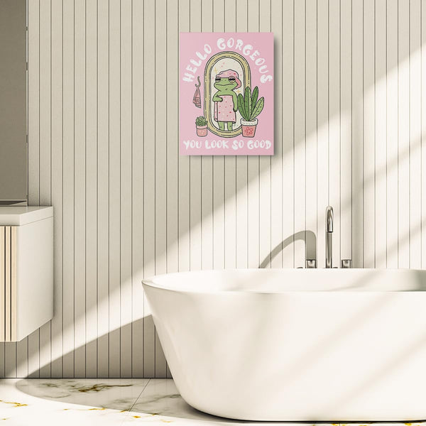 Funny Frog Self Love Pink Canvas Wall Art Framed Art Bathroom Decor Girly Dorm Room Decoration Girls Room Decor Painting Wall Decoration