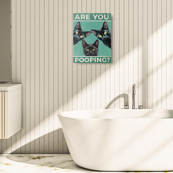 Funny Cat Bathroom Decor Canvas Wall Art Are You Pooping Cat Sign Framed Painting Garage Wall Decor Bathroom Sign