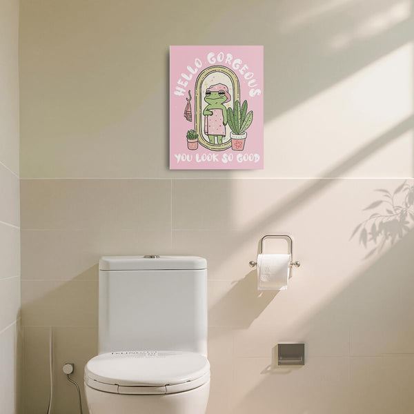 Funny Frog Self Love Pink Canvas Wall Art Framed Art Bathroom Decor Girly Dorm Room Decoration Girls Room Decor Painting Wall Decoration