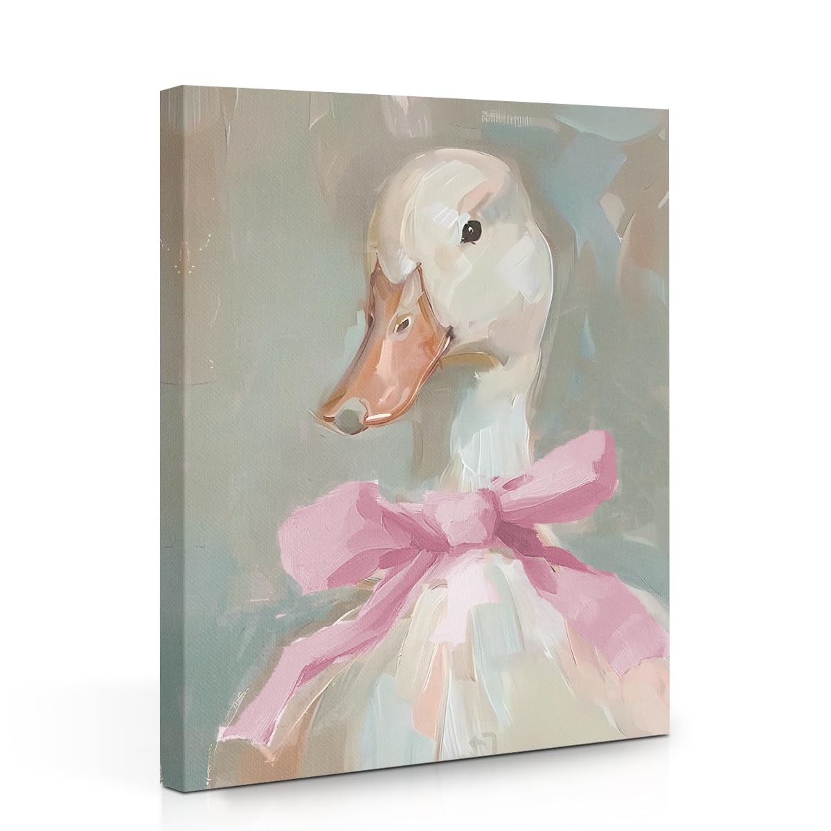 Cute Duck with Pink Bow Framed Art Paintings Wall Decor Duck Canvas Wall Art, Aesthetic Gifts And Animal Lover Prints Picture