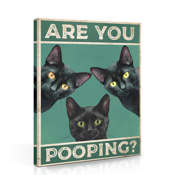 Funny Cat Bathroom Decor Canvas Wall Art Are You Pooping Cat Sign Framed Painting Garage Wall Decor Bathroom Sign